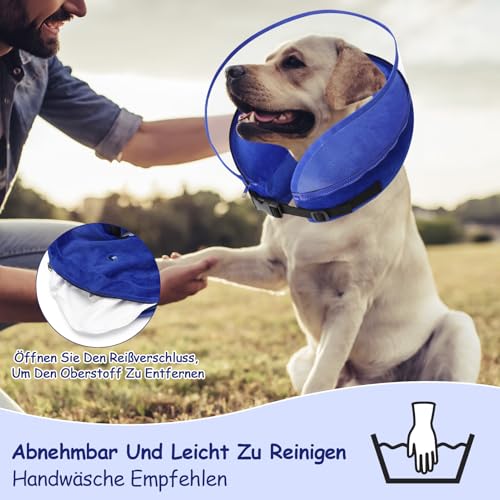 Lvefyti Aufblasbare Halskrause Hund,Einstellbar Hundekragen Leckschutz mit Schutzschicht,Atmungsaktive Elisabethanischer,Hundebody nach OP,Genesungshalsband Vorbeugung von Biss- und Leckwunden(Blau,L)