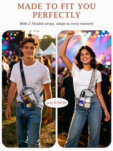 Image of 3 Pockets Clear Bag for Stadium Events with 2 Long Straps Sling Backpack Fanny Pack Concert Crossbody Purses for Women
