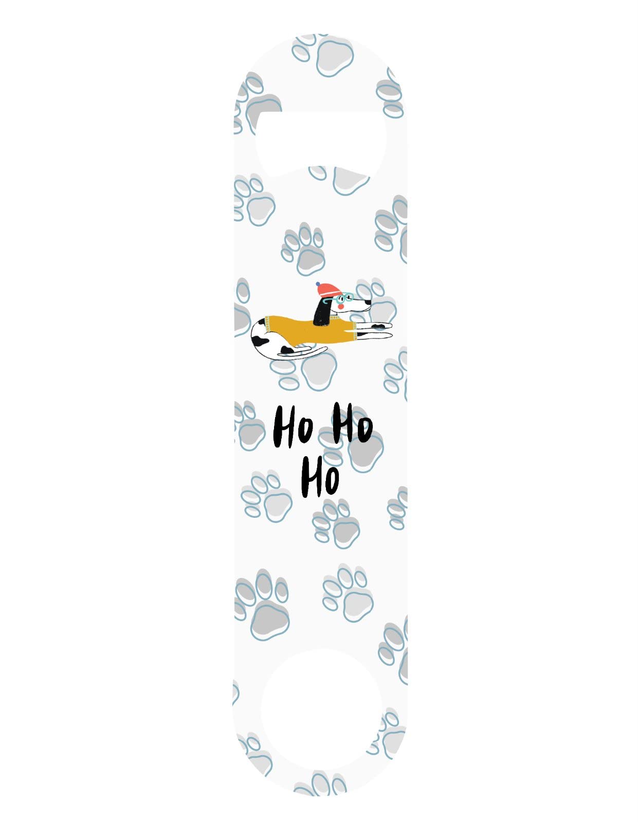 Ho ho ho - Whimsical Quirky Cartoon Dogs in Christmas Jumpers (Dog R5) Printed Steel bar Blade with Bottle Opener - White Double Sided Print