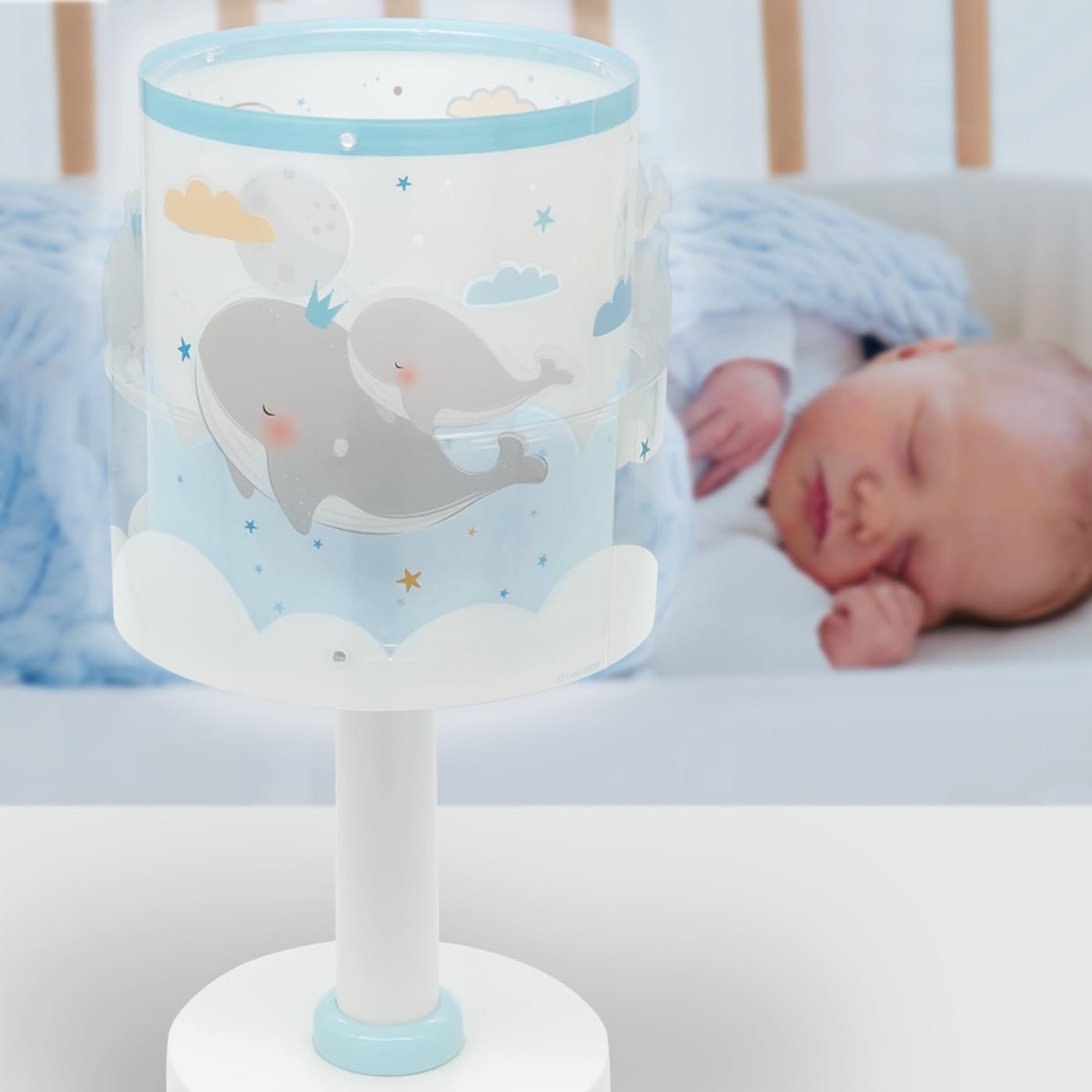 Dalber Kinder Tischlampe Nachttischlampe kinderzimmer Whale Dreams Wale Blau Tiere, 61171T, E14