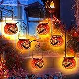 Baquler 47 Inch 6 Pcs Solar Pumnkin Pathway Light, Halloween Jack O Lantern Pumpkin Glass Outdoor Lights Stakes for Yard Driveway Walkway Landscape Garden Ghost Party Favors Halloween Decoration