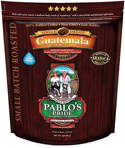2LB Pablo's Pride Guatemala - Medium-Dark Roast - Whole Bean Arabica Coffee - Low Acidity - 2 Pound Bag