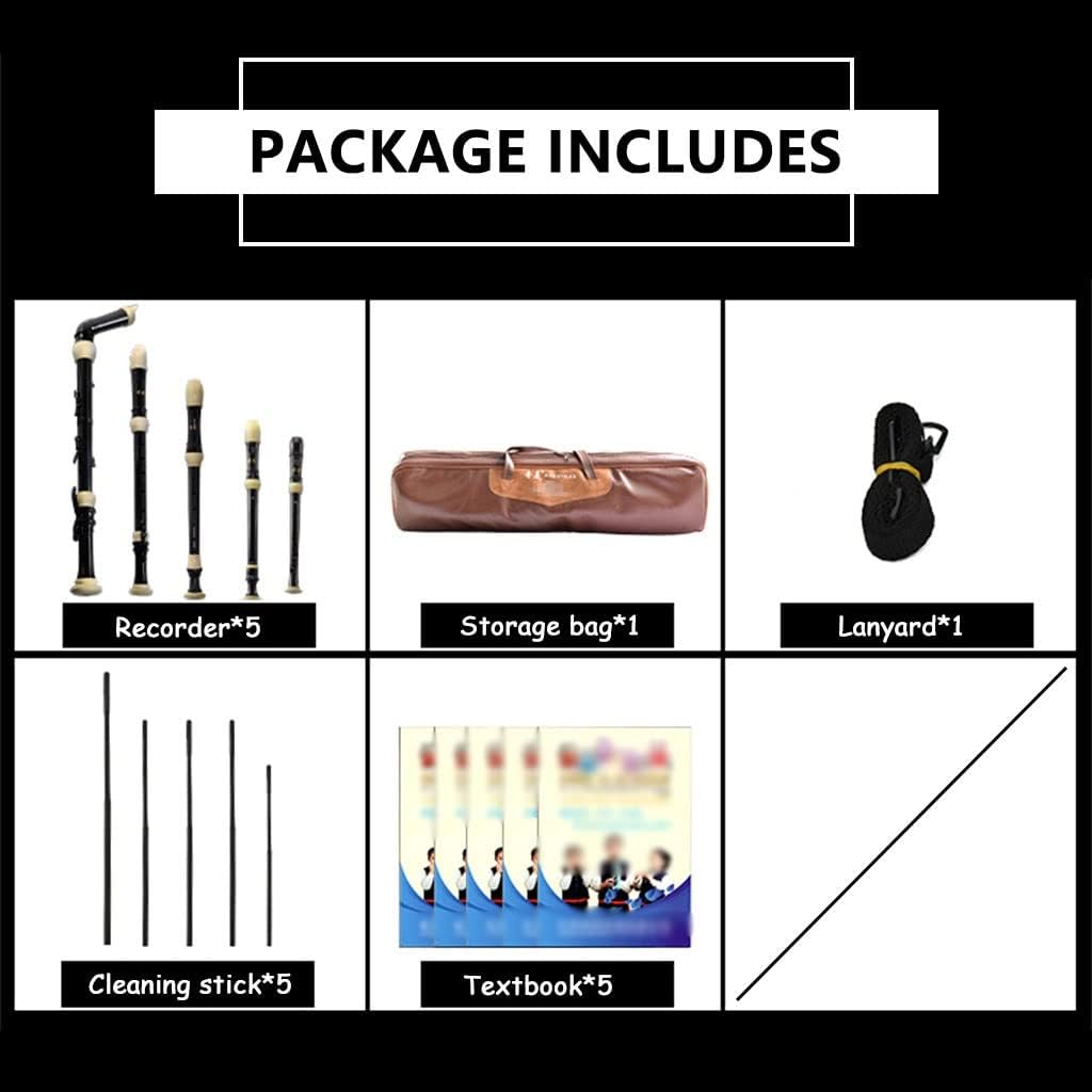 Professionelles Barockblockflöten-Instrumenten-Set – 8-Loch-Holzbläser im deutschen Stil mit Reinigungsstab, Aufbewahrungstasche und Umhängeband, 3-teiliges Design für Bandaufführung