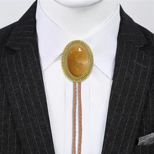 Image of Jeilwiy Bolo Tie for Men Real Stone Westwern Cowboy Ties Silver Bolos Women Leather Necktie Gift for Birthday Christmas