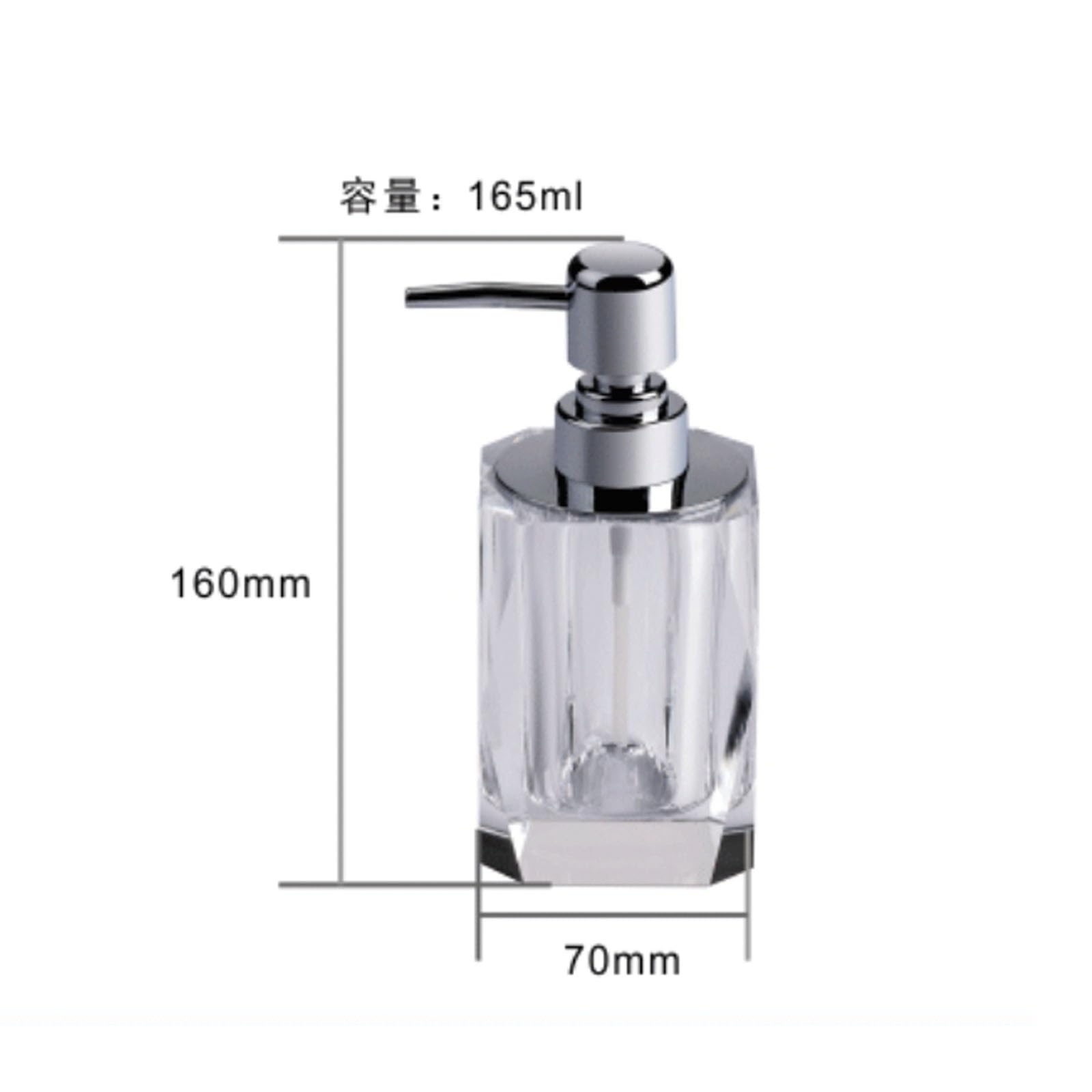 Crystal Glass Soap Dispenser Square Lotion Bottle Kitchen Bathroom Shampoo Pump Countertop Lotion Dispenser 165ml ( Color : Clear , Size : 165ml )