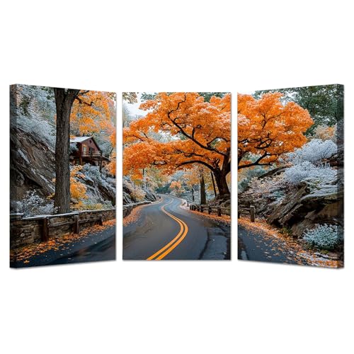 Impression sur toile haut de gamme de forêt hivernale 3 affiches encadrées design orange