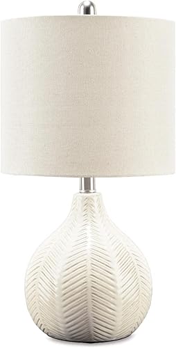 Signature Design by Ashley Rainermen Lámpara de Mesa de Cerámica Casual, Acabado de Esmalte Blanco Transparente, Pantalla de Tela Rígida Tipo
