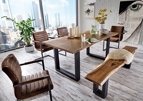 SAM® 6 TLG. Essgruppe Quentin, je 1x Baumkantentisch 140x80cm & -Bank...