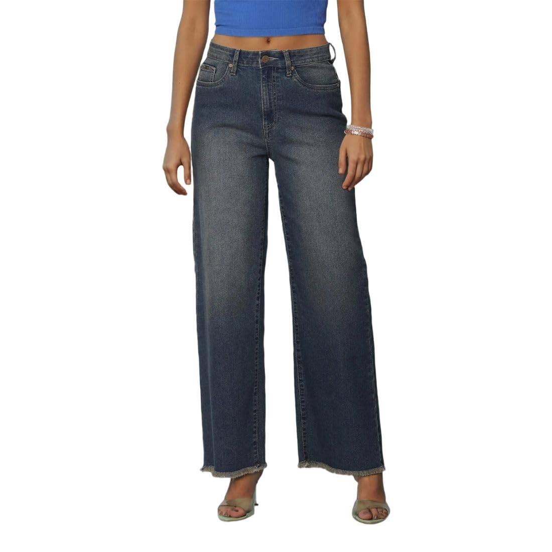 flying machine Women's Wide Leg Fit Jeans| Solid | High Rise | Stretchable | Jeans for Woman-picture-10