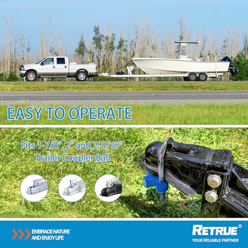Image of RETRUE Universal Coupler Lock Trailer Locks Ball Hitch Trailer Hitch Lock Adjustable Security Heavy-Duty Steel Fits 1-7 /8 Inch, 2 Inch, 2-5 /16 Inch Couplers, Baby Blue