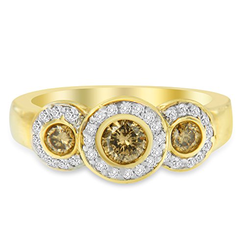 Original Classics 14K Yellow Gold Treated Champagne Diamond Band (0.75 Cttw, Champagne Color, I1-I2 Clarity) - Size 7