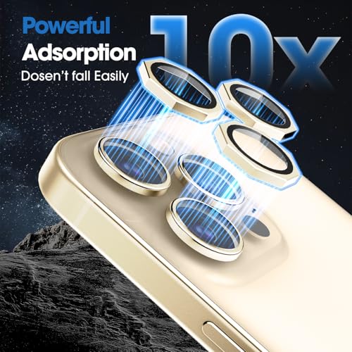 Image of GadgetBite Snaptra Octagon Lens Protector Compatible With iPhone 14 Pro & iPhone 14 Pro Max - 9H Tempered Glass Camera Cover with Metal Ring, Scratch-Resistant,Camera Lens Protection - Gold