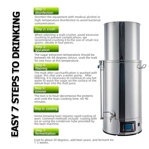 Eléctrica de cerveza casera de 30L/40L/60L con modo automático/manual, dispositivo de ebullición de puré, potencia de 100-2500W, temperatura de 25-100 ℃, temporizador de 1-180 minutos para elaboración