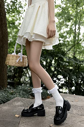 SEMOHOLLI Women's Ruffle Socks - Mid-Calf, Lace Ruffle Frilly Comfortable Cotton Princess Socks2