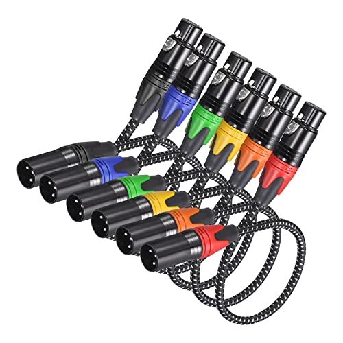 Patikil XLR Cables, 3ft 21AWG Microphone Speaker Cables Nylon Braided XLR Patch Cords 3-Pin Male to Female for Mic Mixer Pack of 6
