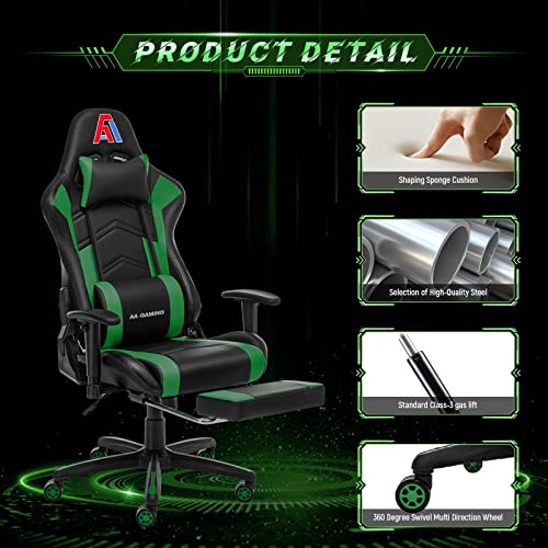 Aa Products Gaming Chair High Back Ergonomic Computer Racing Chair Adjustable Gamer Chair With Footrest, Lumbar Support Swivel Chair – Blackgreen #TOP3