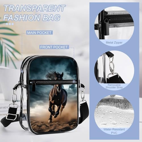Wild Stallion in Dust Horse Clear Crossbody Bag Stadium Bag Adjustable Side Shoulder Bags Messenger Bag with 2 Compartments4