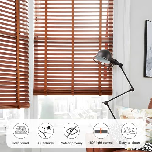 2" Slats Wood Blinds for Indoor Windows, Custom Wood Window Blinds, Wooden Venetian Horizontal Blinds & Shades for Indoor Windows, Office, Living Room, Bedroom