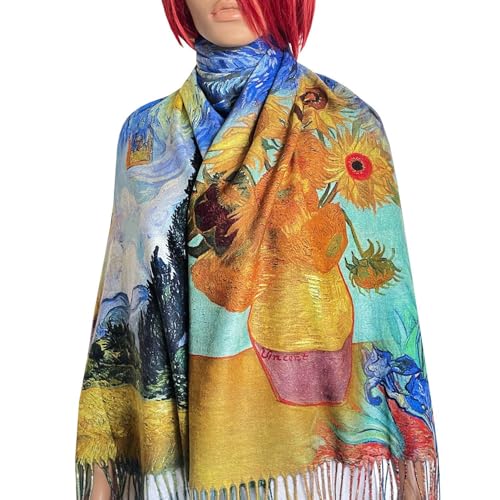Vincent van Gogh Art Scarf. Starry Night, Sunflowers, Irises & Bedroom Design. Colorful Artistic Wrap Gift for Art Lovers, Artistic Gift for Her2