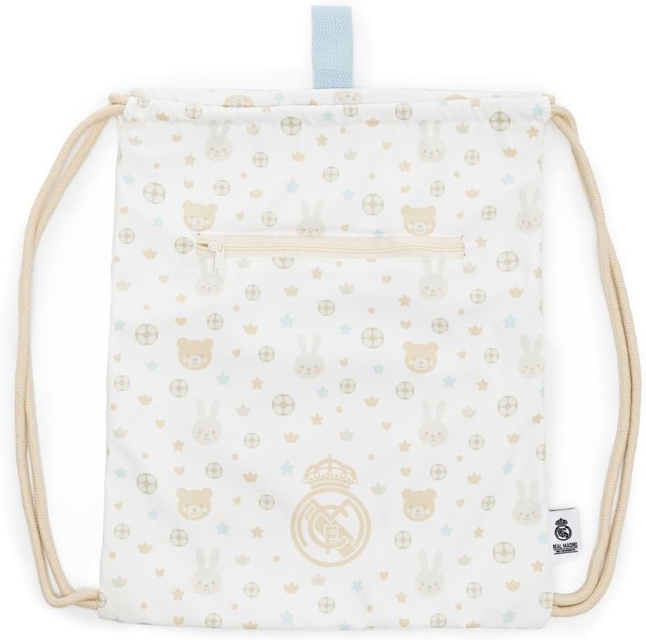 Miniland Real Madrid Drawstring Backpack, Gym Bag, Preschool or Family Routing Bags, Mini Backpack Designed for Little Soccer Fans, From 0 to 3 ages | RM Official License Kiddie Sack