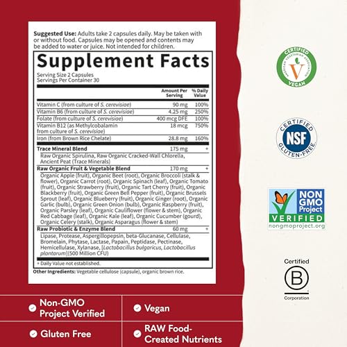 Garden of Life Vitamin Code Healthy Blood - Iron Supplement for Women, 60 Vegan Capsules, with Vitamins B, C, Trace Minerals, Fruit Veggies, Probiotics - for Energy and Anemia Support - image 3
