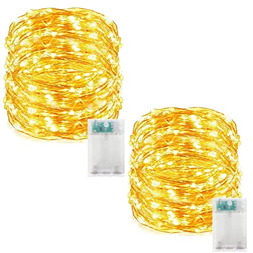 PAWARSO Luci Led a Batteria, Lucine Led Decorative a Batteria, 2 Pezzi 5M 50LED Stringa Luci Led Impermeabili per Decorazioni di Natale,Feste,Matrimonio