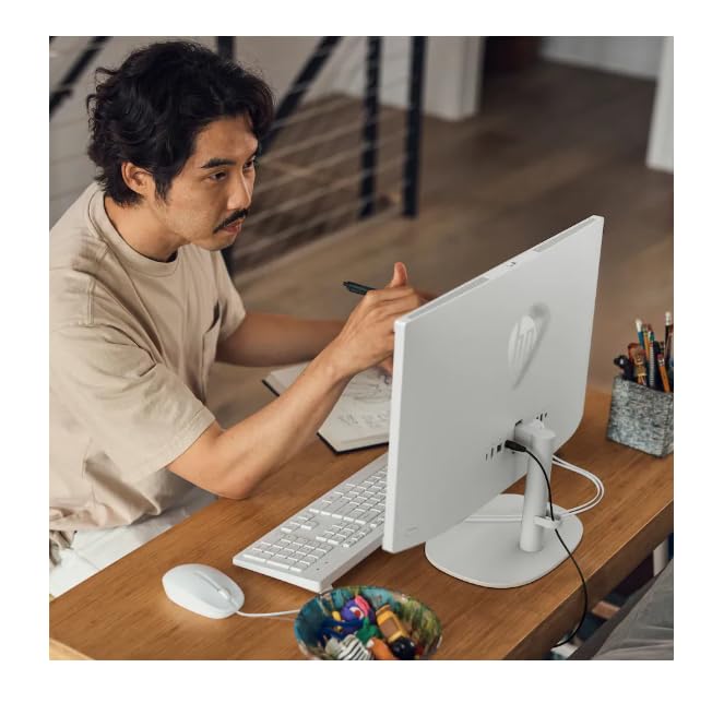 Image of HP 21.5 inch FHD All-in-One Desktop Computer, Intel Quad-Core Processor, 8GB RAM 640GB Storage (128GB SSD+512GB External), Windows 11, Wired Keyboard & Mouse, PLUSERA Earphones, Cashmere White
