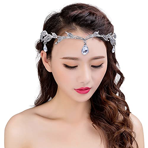 Bellady Bridal Bridesmaid Wedding Headpiece Forehead Rhinestone Headband Chain, Silver, One size