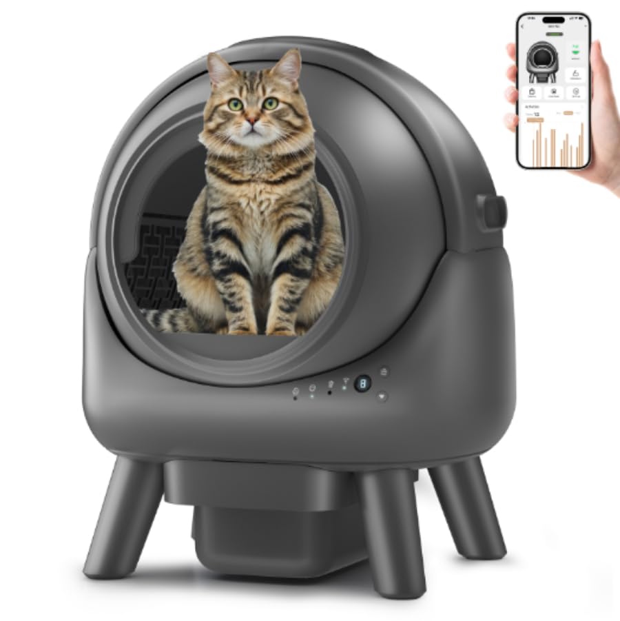 Self Cleaning Litter Box, Automatic for Multiple Cats, APP Control & Safety Sensors, Large Opening, Odor-Free with 15-Day Waste Container