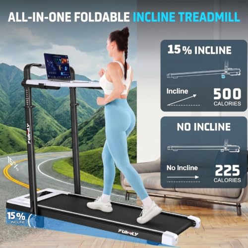 Image of FUNMILY Upgrade Walking Pad Folding Treadmill with 12% /15% Incline & Handle Bar, 3.5HP Foldable Under Desk Compact Treadmills for Home /Office /Gym, 400+lb Capacity, Shock Absorption