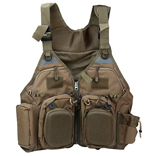 Chaleco de pesca para hombre verde oscuro con multibolsillos y hebillas 6