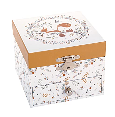 TROUSSELIER - Ecureuil dans la Prairie - Lutin Petit Pois. - Boîte à Bijoux Musicale - Idéal Cadeau Enfant - Beau Danube de Strauss - Colori Beige