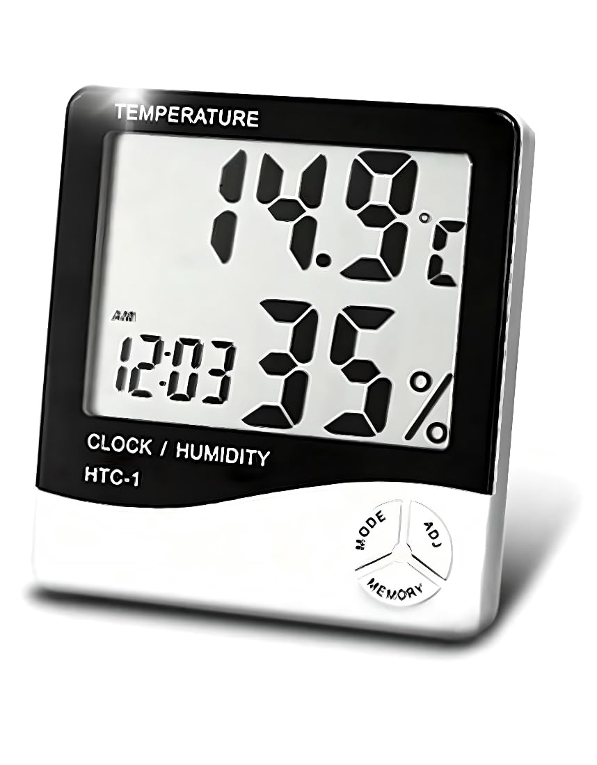 Digital Hygrometer Thermometer Humidity Meter With Clock LCD Display (HTC1)-image-10
