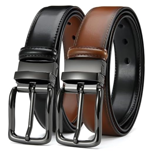 DOOPAI Cinto de couro reversível masculino de 3 cm - vestido dupla face e cinto casual, acabamento para ajustar, 2 estilos em um cinto, Preto/marrom claro-95, 42"-44"Waist Adjustable