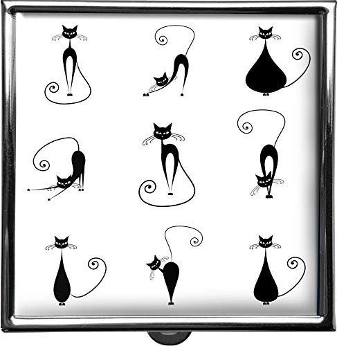 metALUm Pastillero/Cuadrado/Modelo Thorben/Gatos - siluetas en negro sobre blanco / 42010018