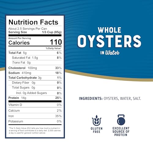 Image of Bumble Bee Premium Select Whole Canned Oysters, 8 oz Can - Ready to Eat - 14g Protein per Serving - Gluten Free (Pack of 3)