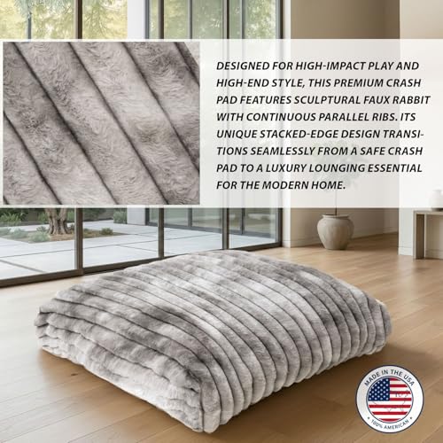Image of Matini Home Large Crash Pad - High-Density Foam Floor Landing Mat with Washable Cover, Professional Gymnastics Training Equipment for Impact Support, Jumping and Lounging - Grey White, 48 inch X 48 inch