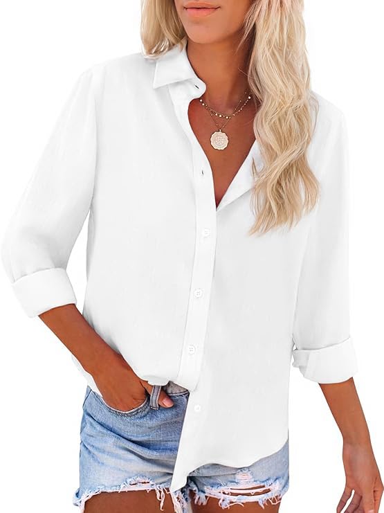 SEMARO Womens Casual Wrinkle-Free Button Down Shirts Long Sleeve Solid Blouse Office Tunic Tops
