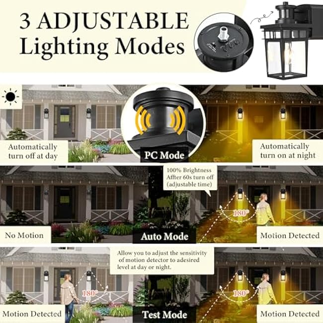 Motion Sensor Porch Light with Outlet, Motion Sensor Outdoor Wall Lights Dawn to Dusk Outdoor Light Fixture with Outlet Exterior Lighting Fixtures