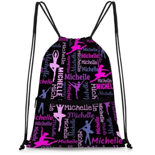 Personalized Drawstring Backpack Dance Bag Gymnastics Bag for Girl, Custom Sport Sackpack String Gym Bag Weekender Bags Dance Black