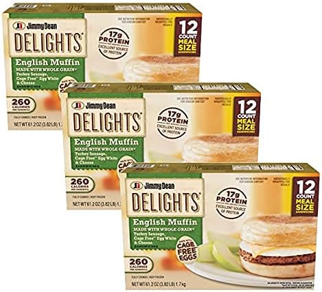 Gourmet Kitchn Jimmy Dean Delights, English Muffin Cage Free, Turkey Sausage EggWhite And Cheese | Made with Whole Grain. (3 Pack)