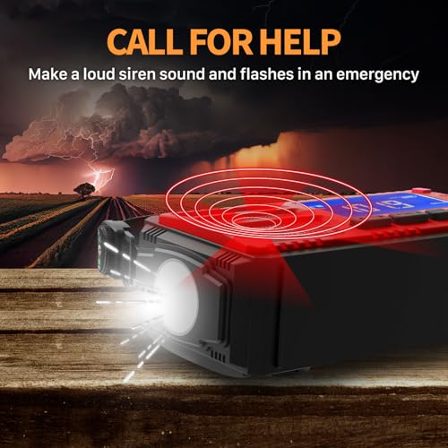 Image of FosPower NOAA Emergency Weather Radio D8 37000mWh Portable Power Bank, AM /FM, USB /Solar /Hand Crank Charging, SOS Alarm & Flashlight for Indoor /Outdoor Emergency - Red