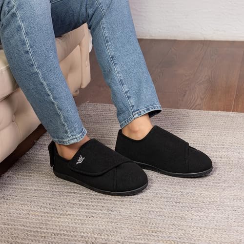 Men's Memory Foam Diabetic Slippers with Adjustable Closure, Extra Wide Comfy Warm Plush Fleece Arthritis Edema Swollen Diabetic House Shoes Machine Washable with Anti Slip Sole2