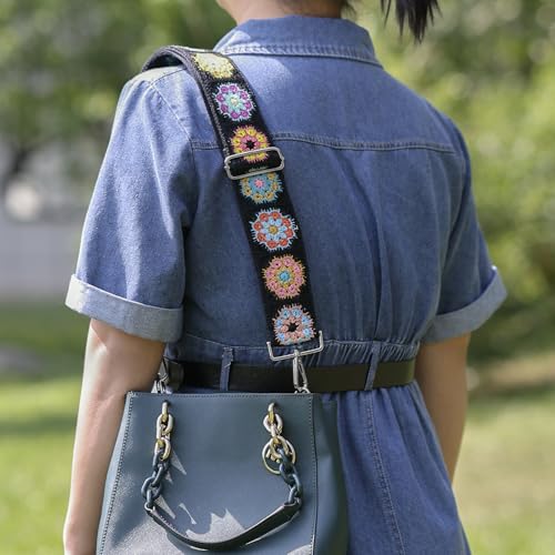 Crochet Flower Purse Straps Silver Hardware,2" Wide Bag Strap Replacement for Crossbody Adjustable4