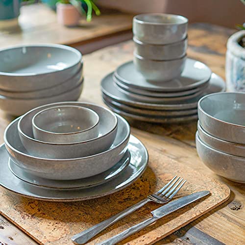 Cooks Professional Set of 4 Nordic Pasta Bowls with Reactive Glaze | 20cm Large Modern Stylish Ceramic Stoneware Salad Bowls | Microwave, Dishwasher, Oven & Freezer Safe Dinnerware | Grey - Image 4