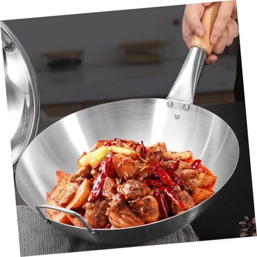 Wok de acero inoxidable con mango de madera resistente al calor miniatura 7
