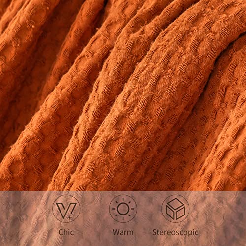Naturefield Waffle Weave Blanket King, 100% Vintage Washed Cotton Lightweight And Breathable Bed Blankets, 108" X 90" Soft And Comfortable Throw Blanket For Bed Couch Sofa All Season, Orange #TOP4