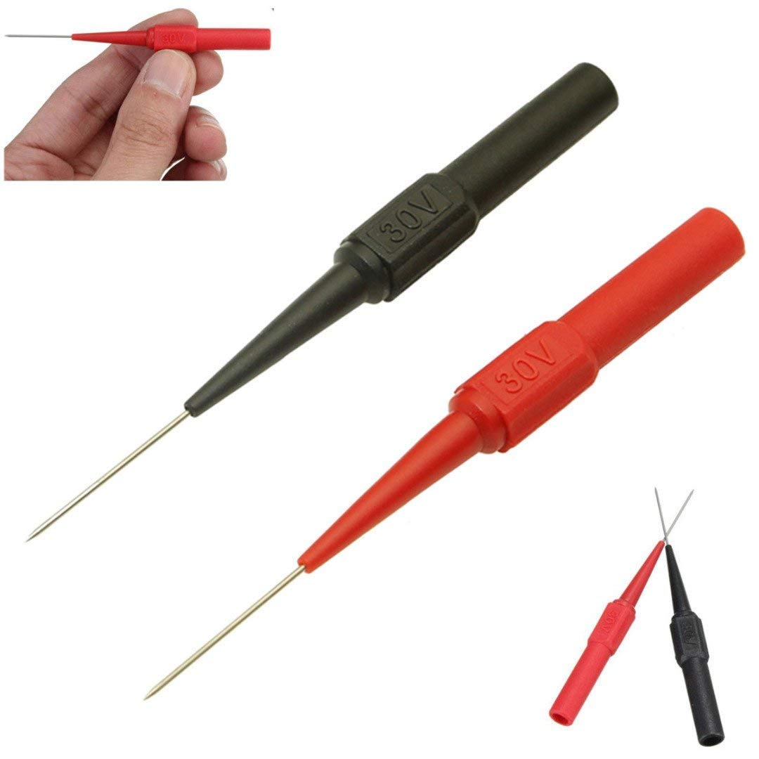Multimeter Long Needle Point Insulated Test Probes Red & Black 4mm Jack