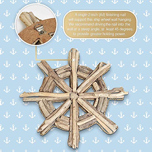 Ship Steering Wheel Wall Décor – Rustic Wooden Nautical Wheel Wall Art, Beach Themed Decoration for Bathroom, Bedroom or Kitchen. Coastal Home Décor Ocean Sea Lake Theme, Handmade Boat Wheel For Walls - Image 7