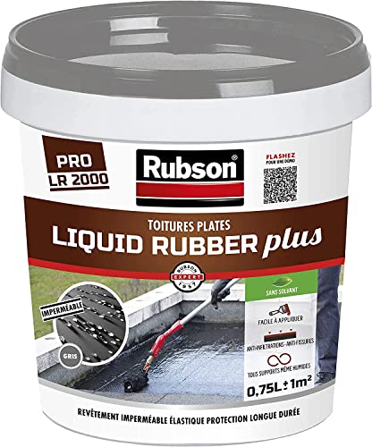 RUBSON Liquid Rubber Plus, Revêtement d'étanchéité toutes toitures, imperméabilisant toitures, coloris Gris, Pot 0.75l